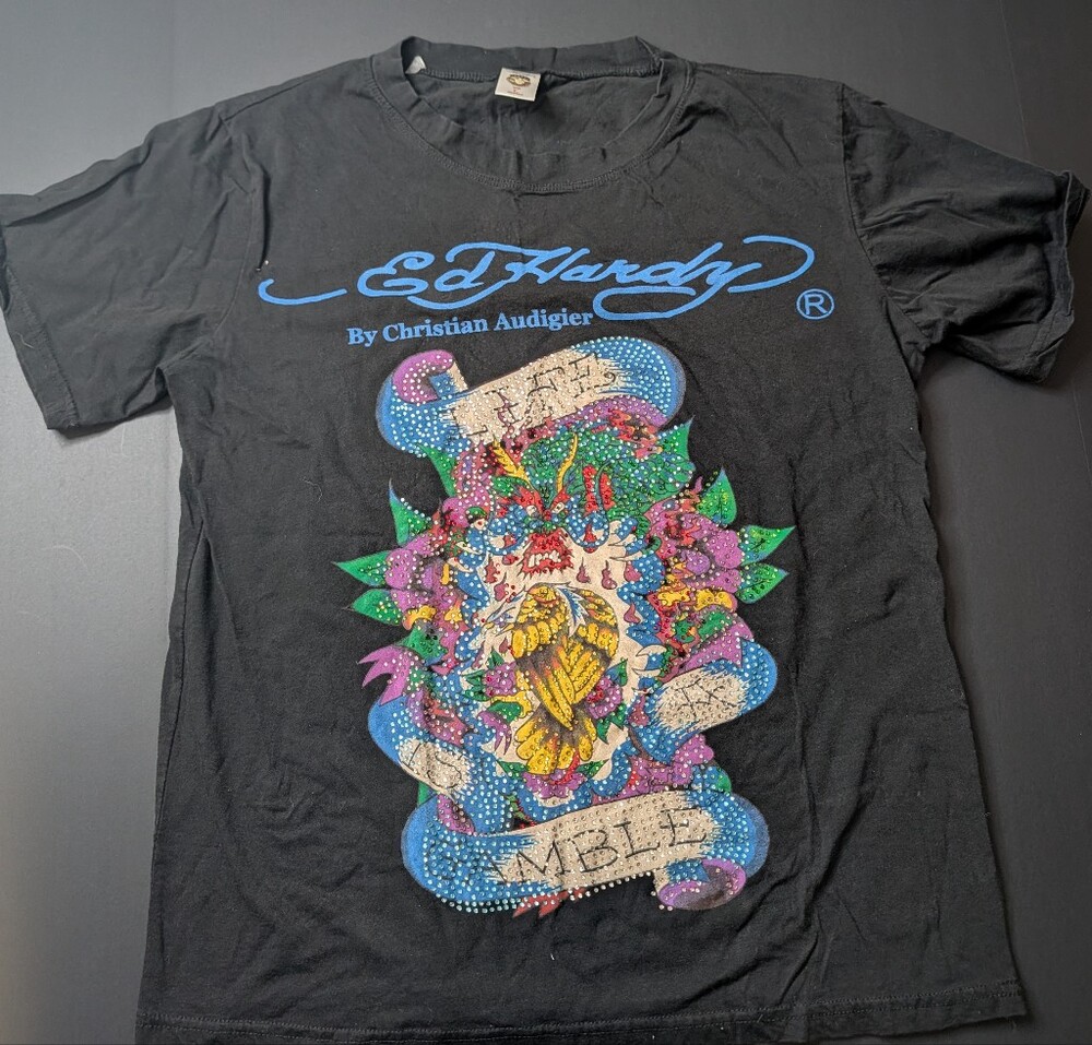 Vintage Ed Hardy Men’s Black Graphic Tee by Christian Audigier